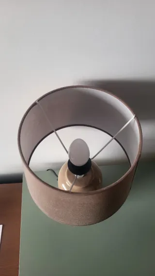 Lámpara de mesa cerámica y tela Marron y beige