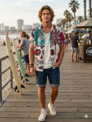 Camisa Hawaiana Calaveras Multicolor