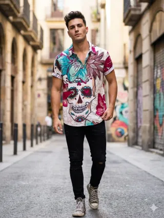 Camisa Hawaiana Calaveras Multicolor
