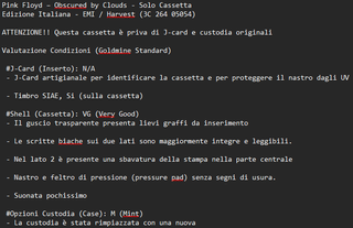 Cassetta: Pink Floyd - Obscured By Clouds