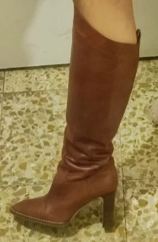 Botas altas piel Zara marrones