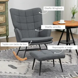 Sedia a Dondolo Grigia con Poggiapiedi