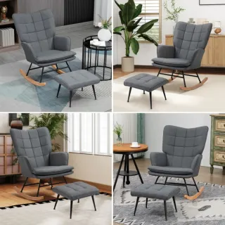 Sedia a Dondolo Grigia con Poggiapiedi