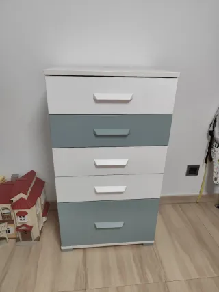 Conjunto muebles habitación juvenil blanco y gris