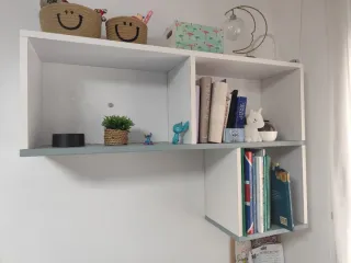 Conjunto muebles habitación juvenil blanco y gris