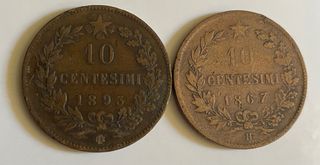 Italia 10 Centesimi 1867 y 1893