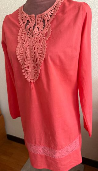 Blusa larga algodón coral talla M