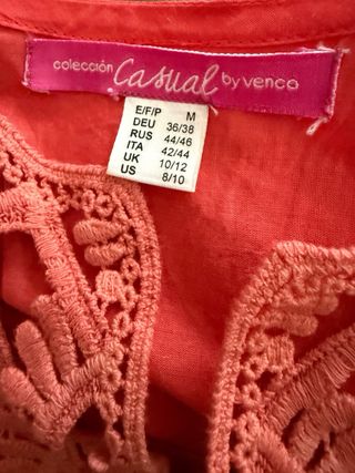 Blusa larga algodón coral talla M
