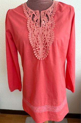 Blusa larga algodón coral talla M