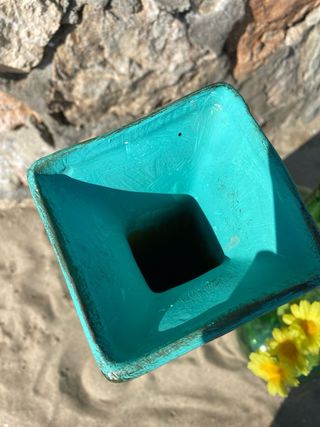 Jarrón florero cerámica en azul turquesa