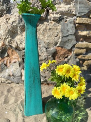 Jarrón florero cerámica en azul turquesa