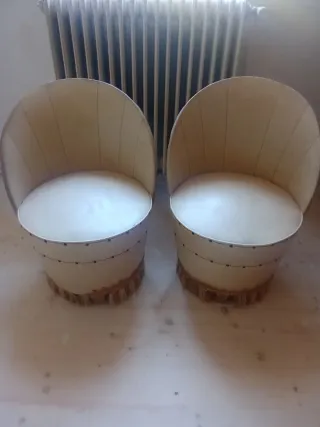 Juego 2 butacas vintage tela y madera