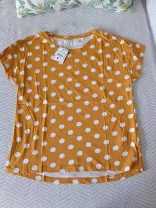 Camiseta Sfera lunares blanca y mostaza Talla S