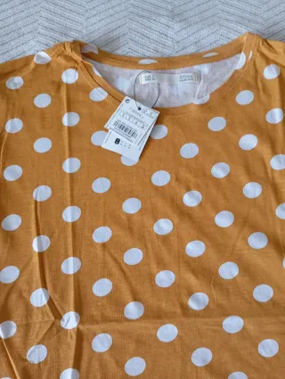 Camiseta Sfera lunares blanca y mostaza Talla S