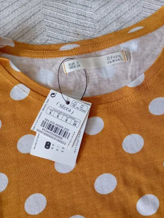 Camiseta Sfera lunares blanca y mostaza Talla S