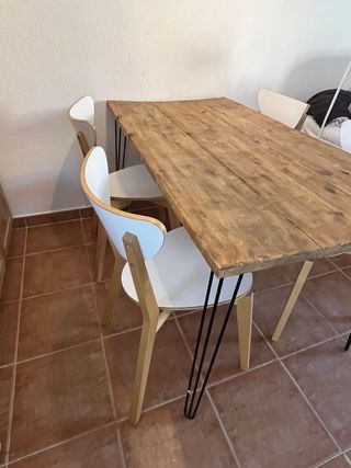 Mesa y 4 Sillas Madera Natural