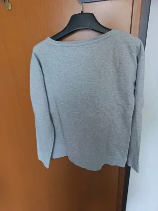 Felpa grigia S con ricamo floreale blu