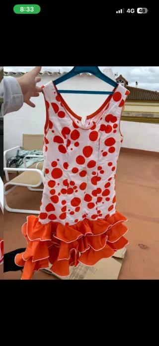 Traje de flamenca niña verde y rosa