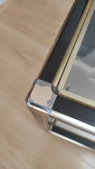 Mesa centro vintage cristal y metal dorado