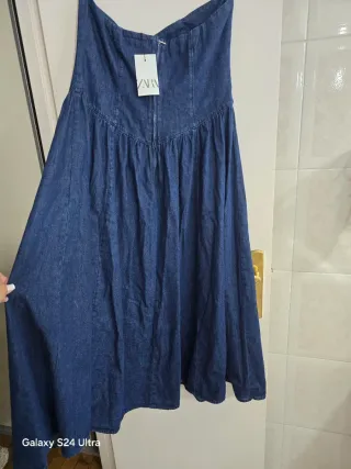 Vestido Zara azul sin tirantes