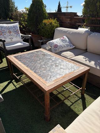 Mesa de jardín hierro y piedra mosaico