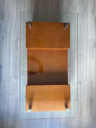 Mesa baja de centro/salón de madera y cristal