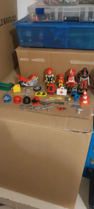 Playmobil,taller,dakar,mecánico,carreras,moto,lote