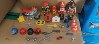 Playmobil,taller,dakar,mecánico,carreras,moto,lote