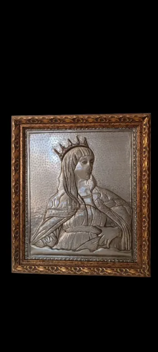 Pareja cuadros relieve metal dorado y plateado