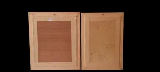 Pareja cuadros relieve metal dorado y plateado