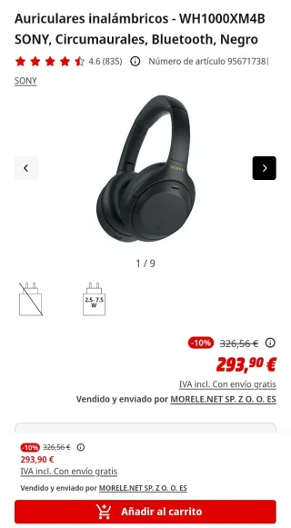 Sony WH-1000XM4 Auriculares Inalámbricos Negro