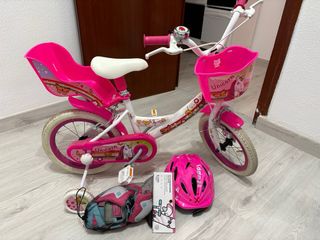 Bicicleta infantil unicornio rosa con casco
