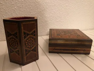 Conjunto cubilete y cajita escritorio madera