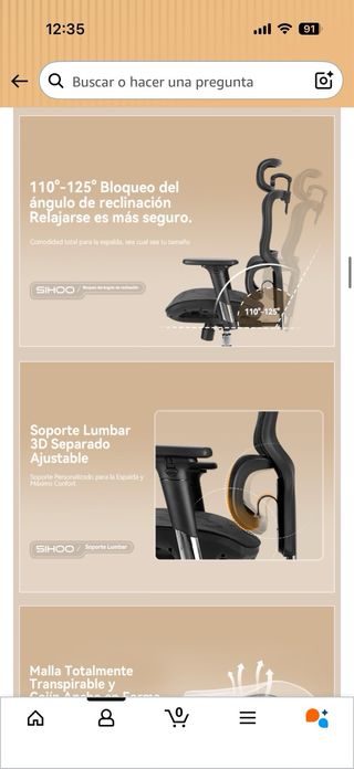 Silla Oficina Ergonómica SIHOO Negra Transpirable