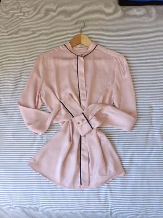 Camisa Mango rosa con ribete azul T.M