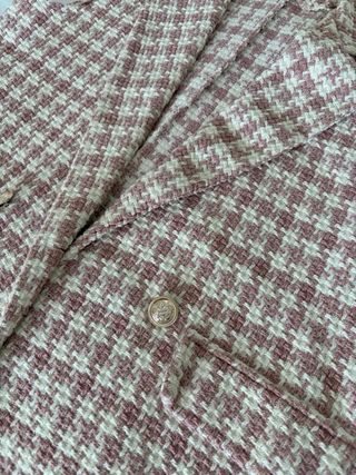 Chaleco Pata de Gallo Beige y Rosa