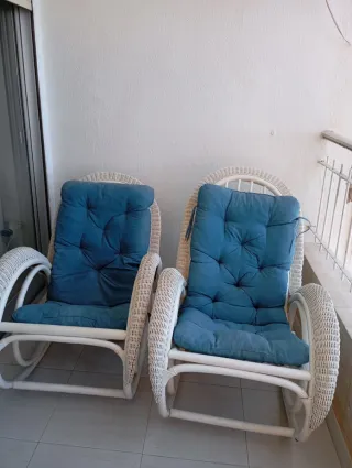 Mecedoras Bambú y Madera Azul/Blanco