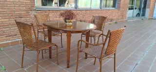 Mesa plegable con 4 sillas de mimbre