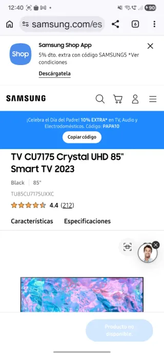 TV Samsung 85 Crystal UHD CU7175 Smart TV 2023