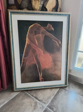 Cuadro Bailarina, Marco Madera dorada Y cristal