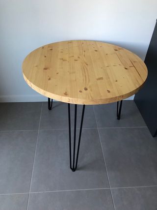 Mesa redonda madera y metal 90 diametro