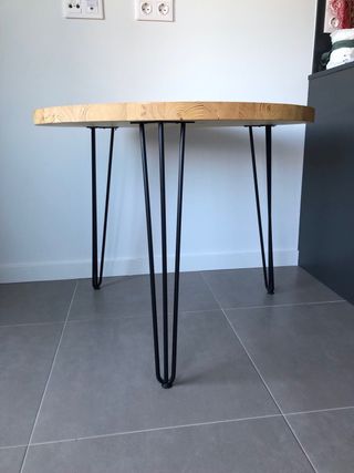 Mesa redonda madera y metal 90 diametro