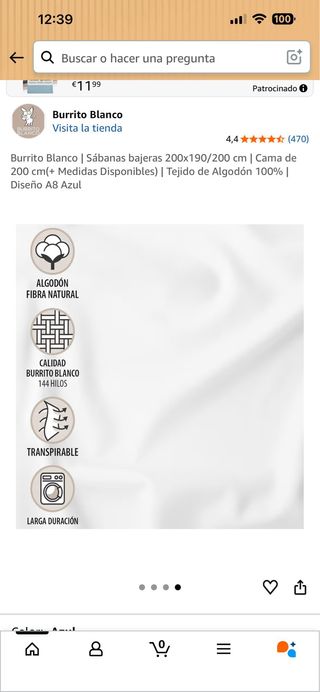 Sábana Bajera Azul 200x190/200 cm