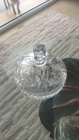 Juego cristal tallado, bombonera, cajita y frutero