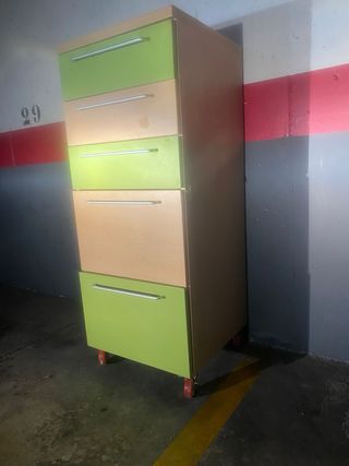 Mueble cajonera con ruedas,madera de haya