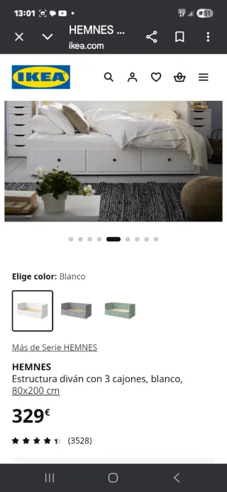 Cama Ikea Hemnes con 3 cajones