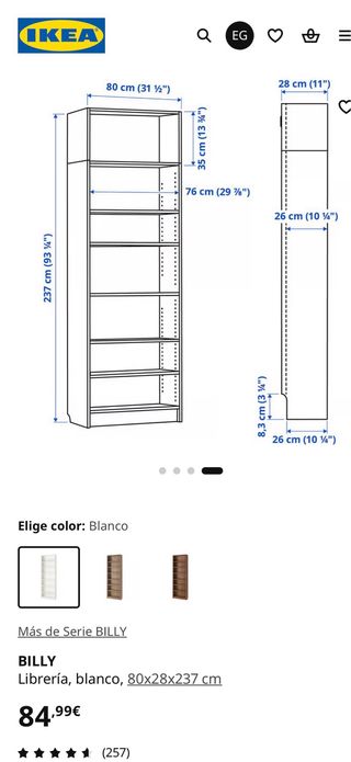 Armario Billy 80x28x237 con puerta cristal