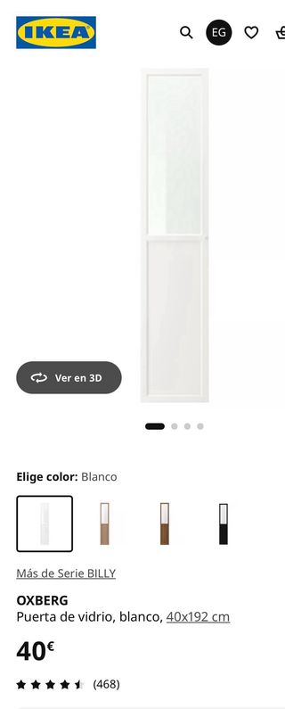 Armario Billy 80x28x237 con puerta cristal