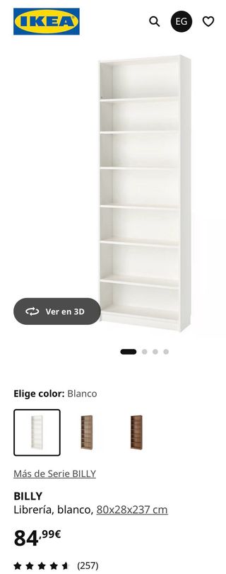 Armario Billy 80x28x237 con puerta cristal