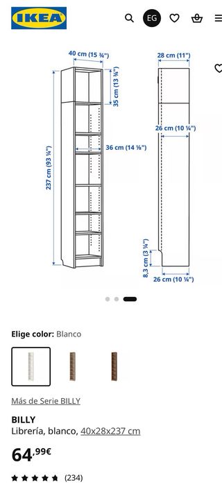Armario Billy 40x28x237 con puerta de cristal